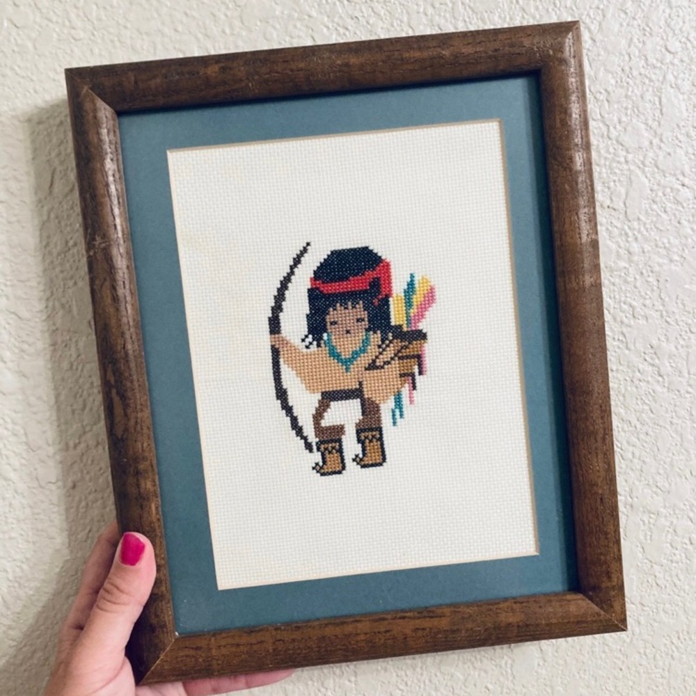 Vintage DeGrazia Cross Stitch Native American framed needlepoint complete - Picture 3 of 8